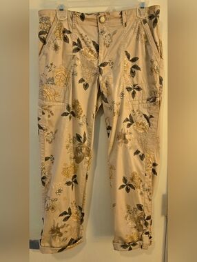 Democracy Beige and Yellow Floral Utility Pants